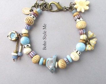 Handmade Gemstone Beaded Bracelet, Soothing Blue Calcite, Jewelry Gift for Her, Boho Style Me