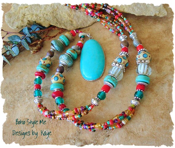 Items similar to Bohemian Jewelry, Turquoise Necklace, Boho Southwest ...