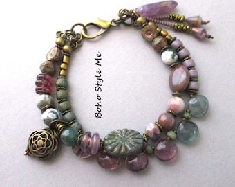 Handcrafted Tourmaline & Amethyst Bracelet: Artisan Bohemian Jewelry