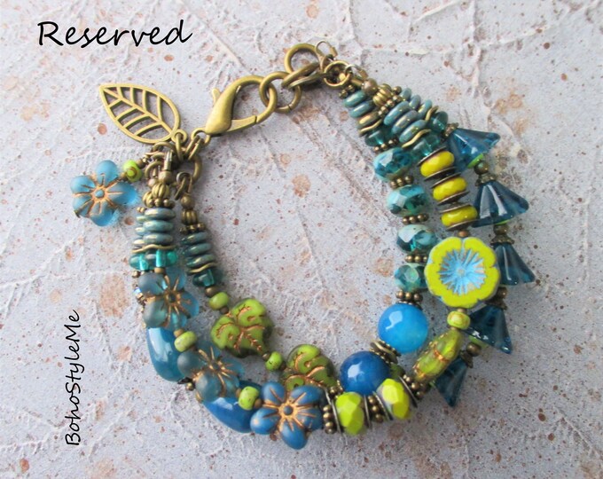 Featured listing image: Reserved - Boho Style Me Teal and Apple Green Beaded Bracelet Layer Bracelet, BohoStyleMe, Handmade Modern Hippie Chic Flower Bracelet