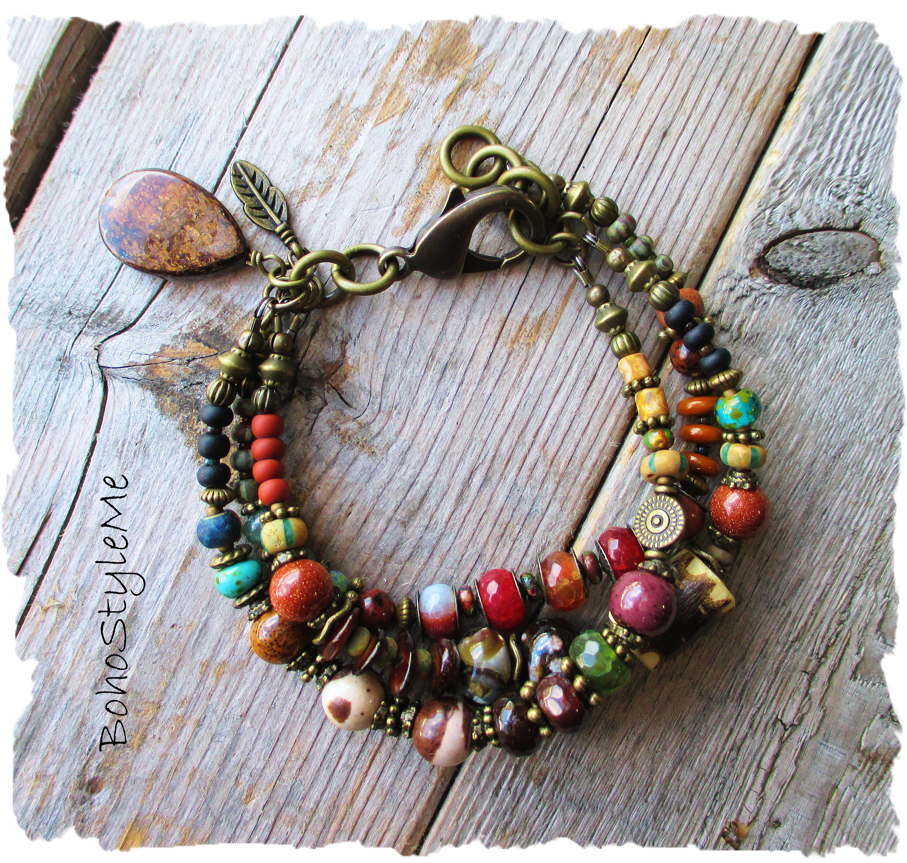 Handcrafted Bohemian Bracelet, BohoStyleMe Jewelry, Rustic Stone