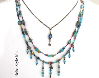 Colorful Handmade Jewelry, Beaded Bohemian Layer Necklace, Boho Style Me, Hippie Vibes