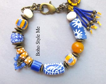 Colorful Artisan Bracelet, Chunky Beaded Handmade Statement Bracelet, Bold Bohemian Jewelry, Boho Style Me