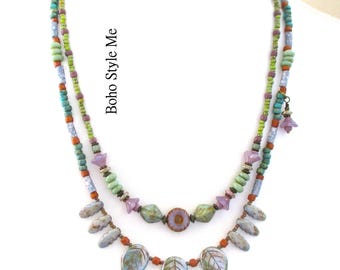 Handmade Beaded Serenity Nature Necklace, Artisan Modern Hippie Jewelry, Boho Style Me