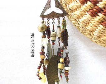 Handcrafted Rustic Earthy Beaded Purse Bag Charm, Rooted in Anthropology, Boho Style Me