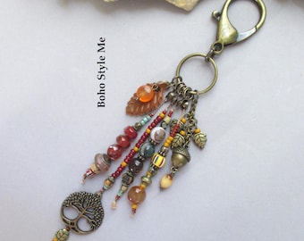 Boho Bag Charm Pendant Keyring Keychain for  Purse Handbag Decor, Autumn Gift for Women