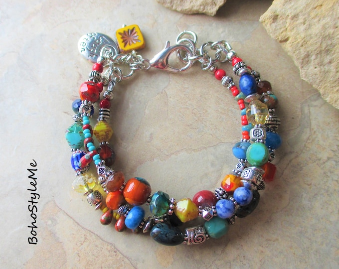 Featured listing image: Boho Colorful Love Much Beaded Bracelet, Modern Hippie Chic Bracelet, BohoStyleMe, Fun Bright Creative Artisan Bracelet