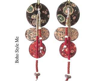 Handmade Boho Style Me Recycled Earrings, Lightweight Earrings