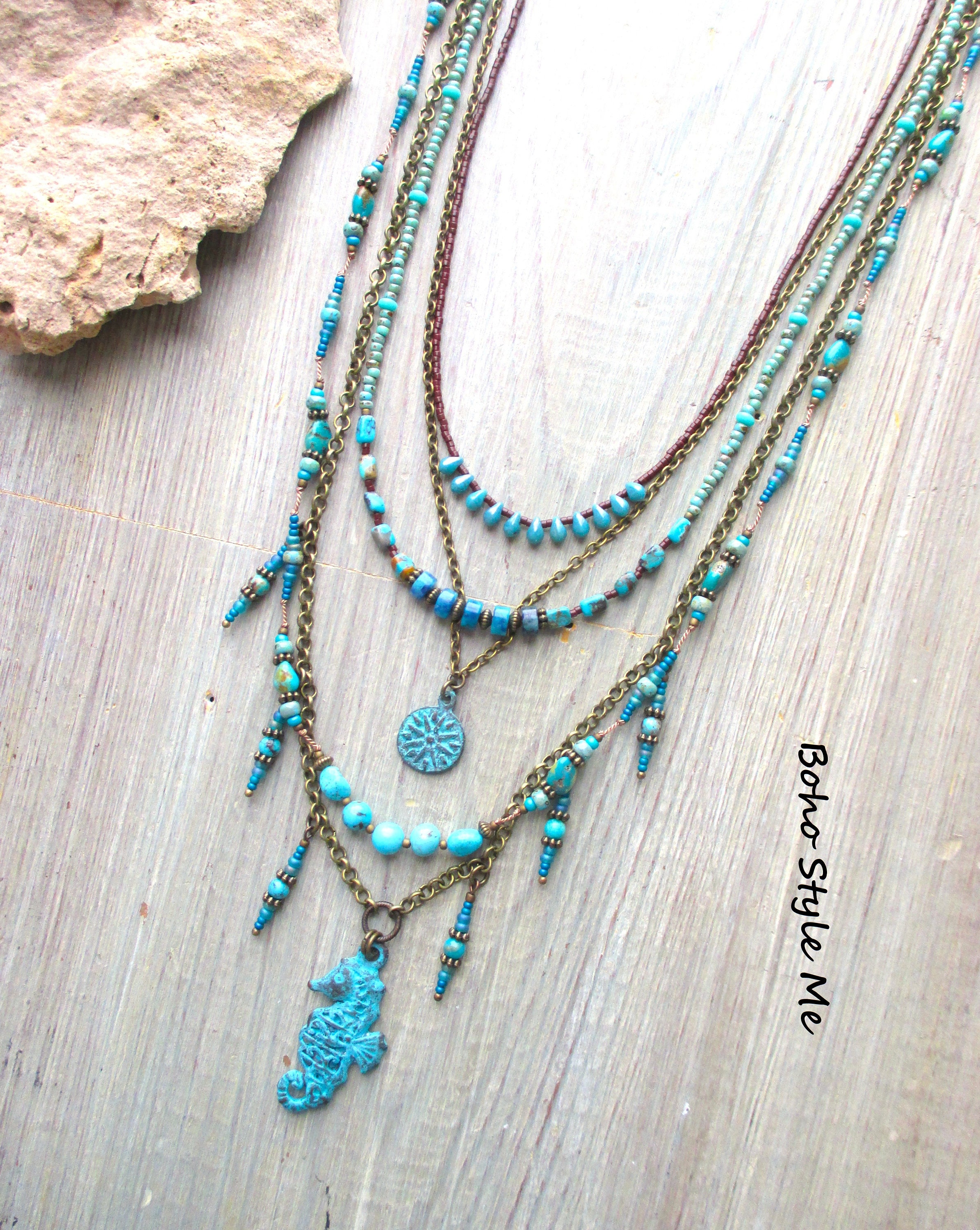 Multi Colored Necklace Boho Layered Beaded Necklace Set Clay