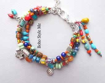Artisan Colorful Beaded Bracelet, Santa Fe Style, Unique Original Jewelry, Boho Style Me