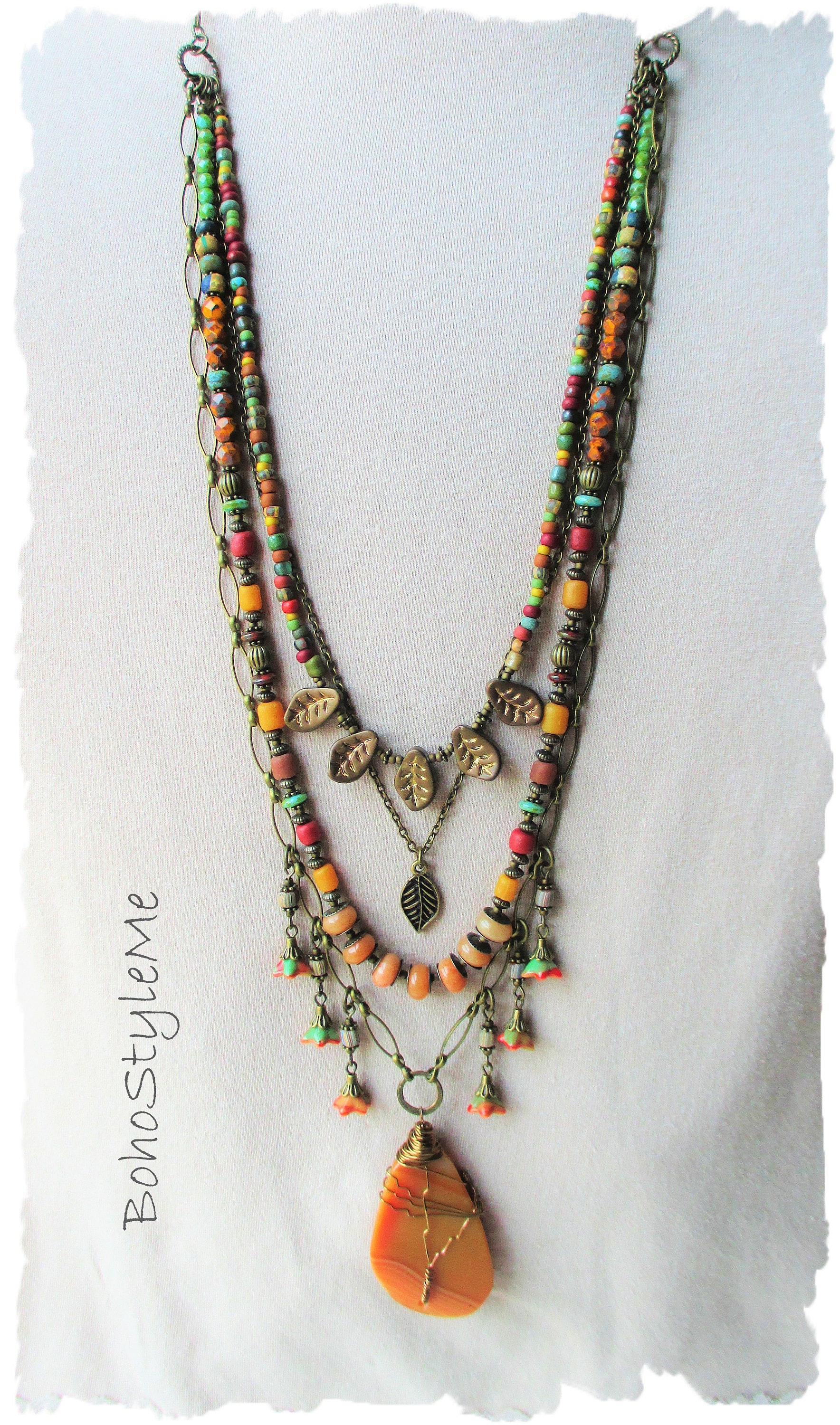 Bohemian Necklace, Gemstone Beaded Boho Style Necklace