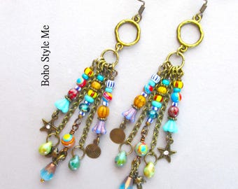 Handmade Colorful Beaded Artisan Earrings, Funky Fun Bohemian Jewelry, Boho Style Me