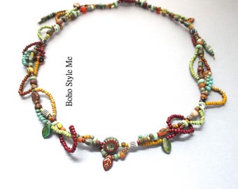Artisan Colorful Beadwork Necklace, Bold Statement Jewelry, Unique Handmade Fashion, Boho Style Me