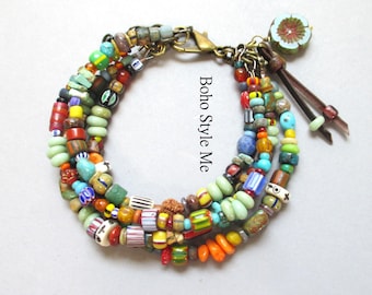 Handmade Original Colorful Beaded Turquoise Bracelet, Painted Desert, Bohemian Jewelry, Boho Style Me