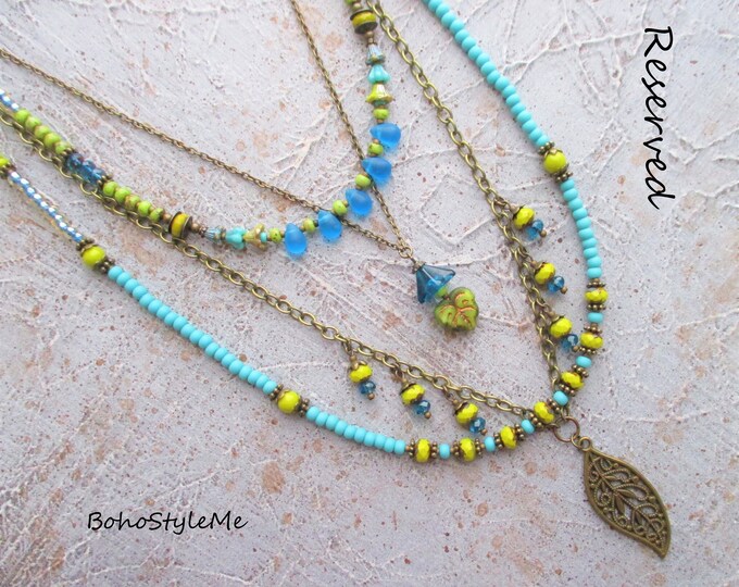 Featured listing image: Reserved - Boho Style Me Blue and Green Beaded Layer Necklace, BohoStyleMe, Handmade Modern Hippie Chic Necklace, Bohemian Jewelry
