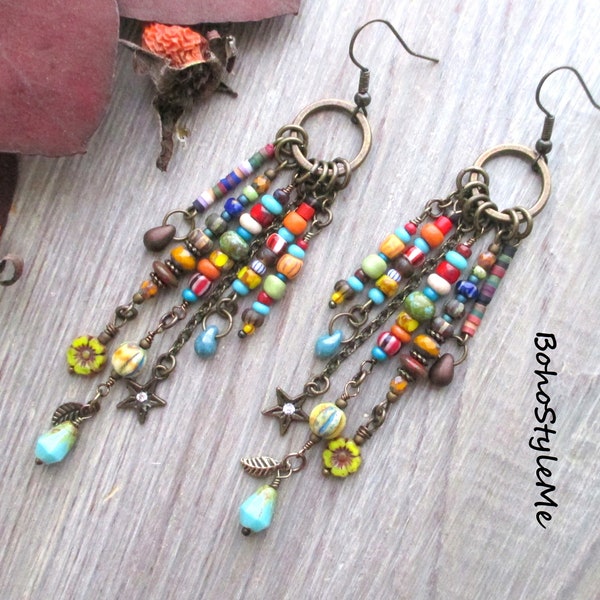 Hippie Vibes, Boho Style Me Colorful Beaded Bohemian earrings, BohoStyleMe, Original Assembled Modern Hippie Earrings