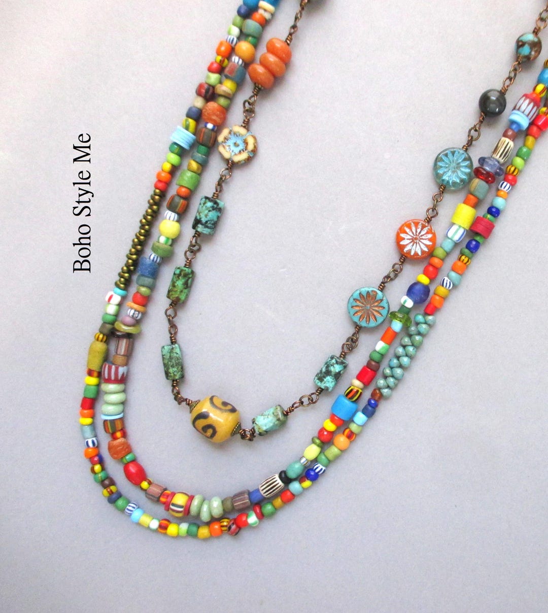 Handcrafted Layers Handcrafted Colorful Beaded Chain Necklace, Artisan Layer Necklace ...