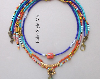 Handmade Colorful Beaded Jewelry, Unique Bohemian Layer Necklace, Boho Style Me, Modern Hippie