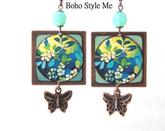 Butterfly Garden, Colorful Artisan Nature Earrings, Handmade Charm Dangle Earrings, Boho Style Me