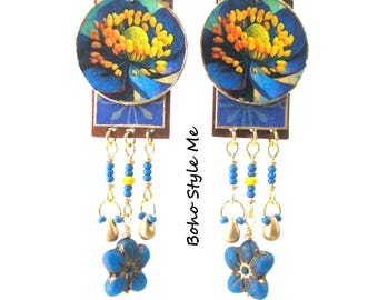 Endless Summer Handmade Flower Statement Earrings, Unique Artisan Jewelry, Boho Style Me Shop