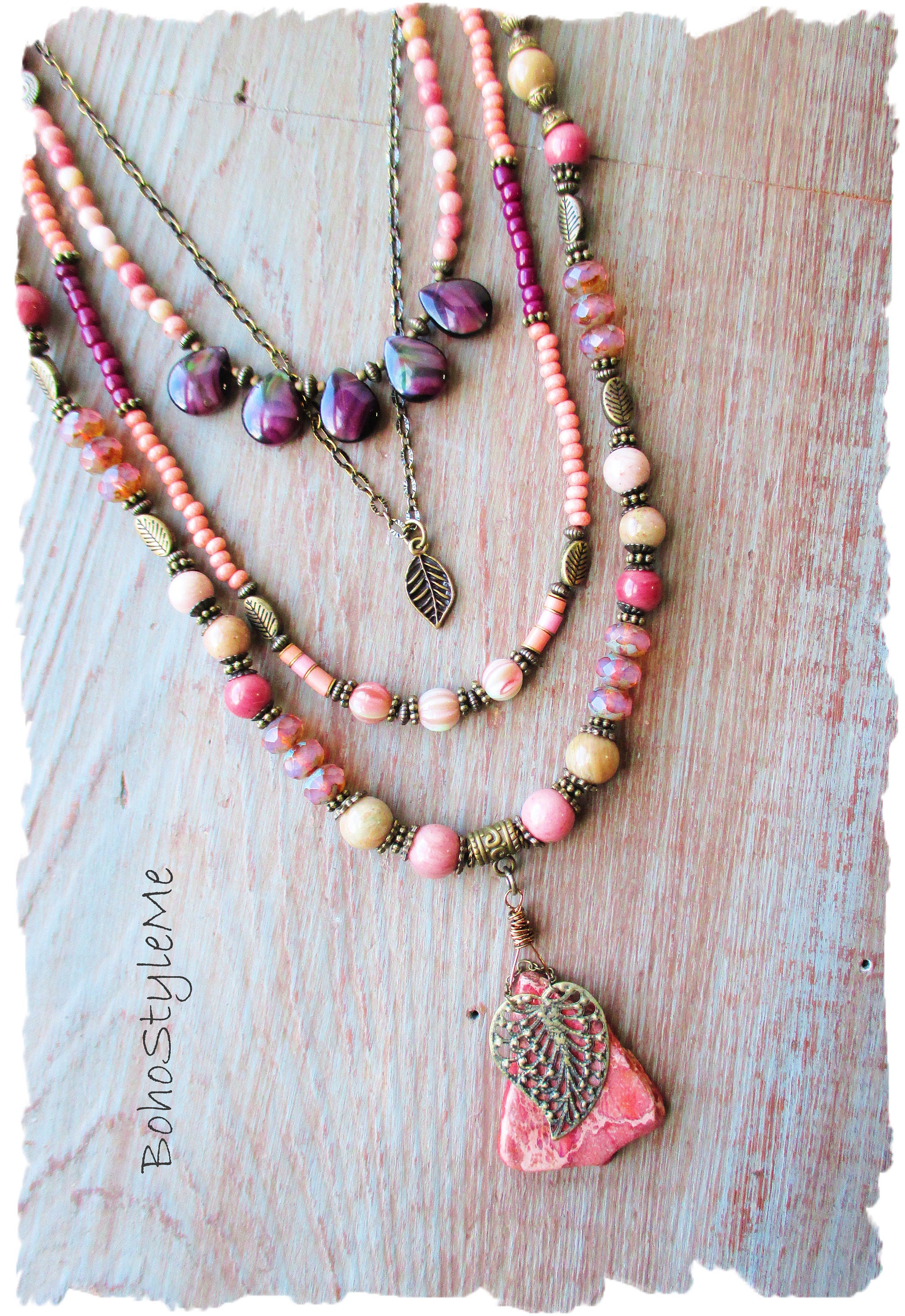 Bohemian Necklace Boho Style Beaded Gemstone Necklace Etsy