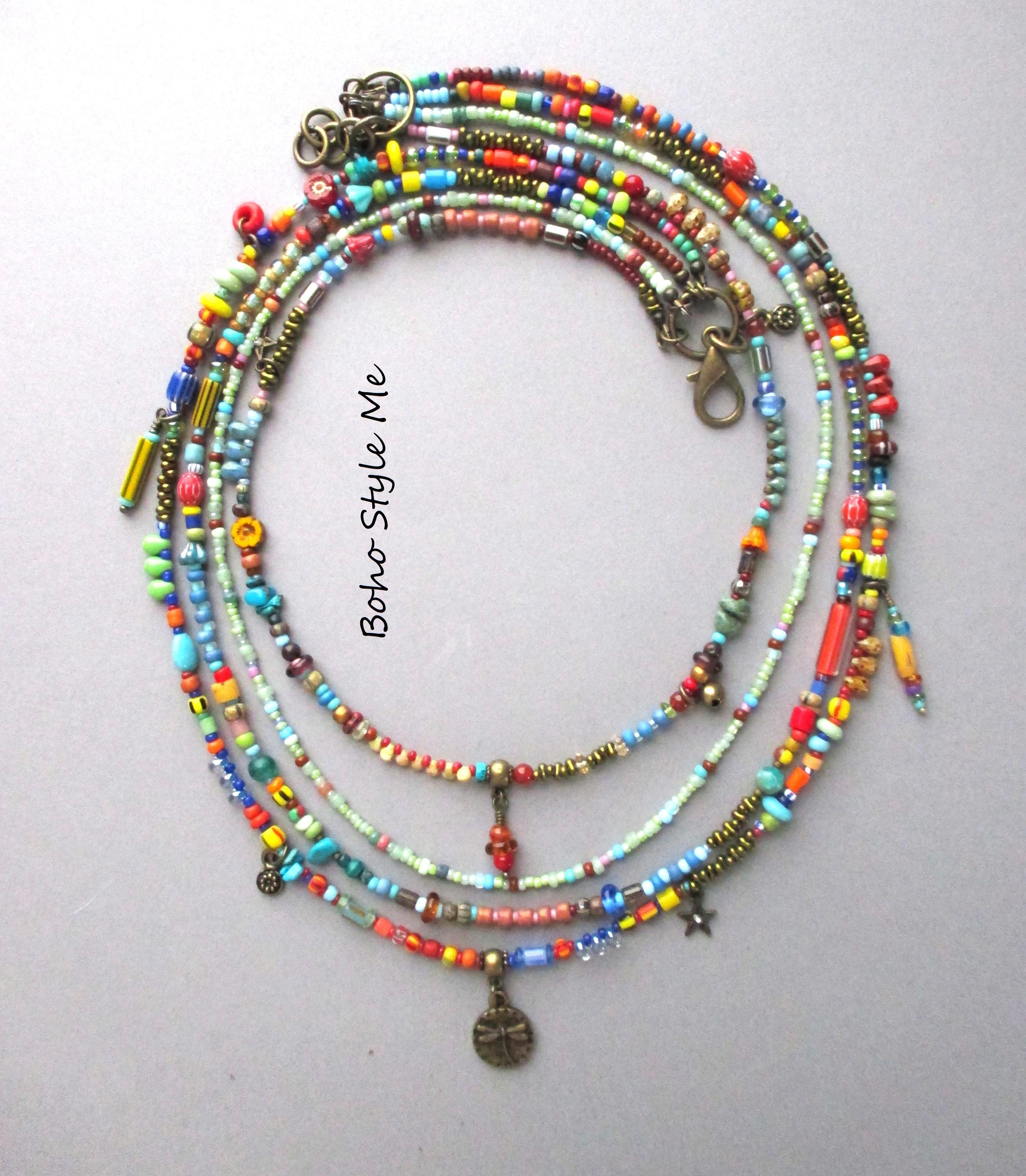 Boho Colorful Jewelry, Handmade Artisan Beaded Bohemian OOAK Layer Necklace, Boho Style Me, Funky Fun Boho Hippie Vibes
