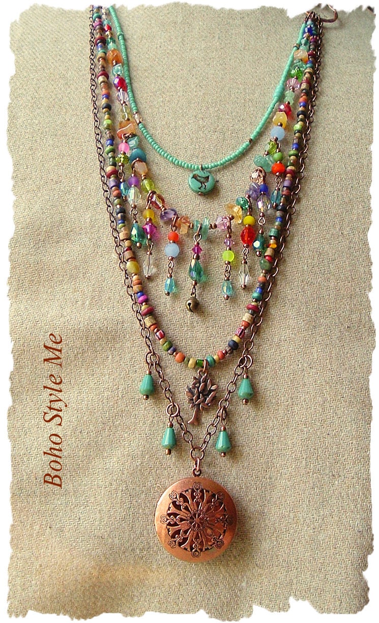 Boho Colorful Modern Hippie Necklace, Layered Gypsy Necklace, Bohemian