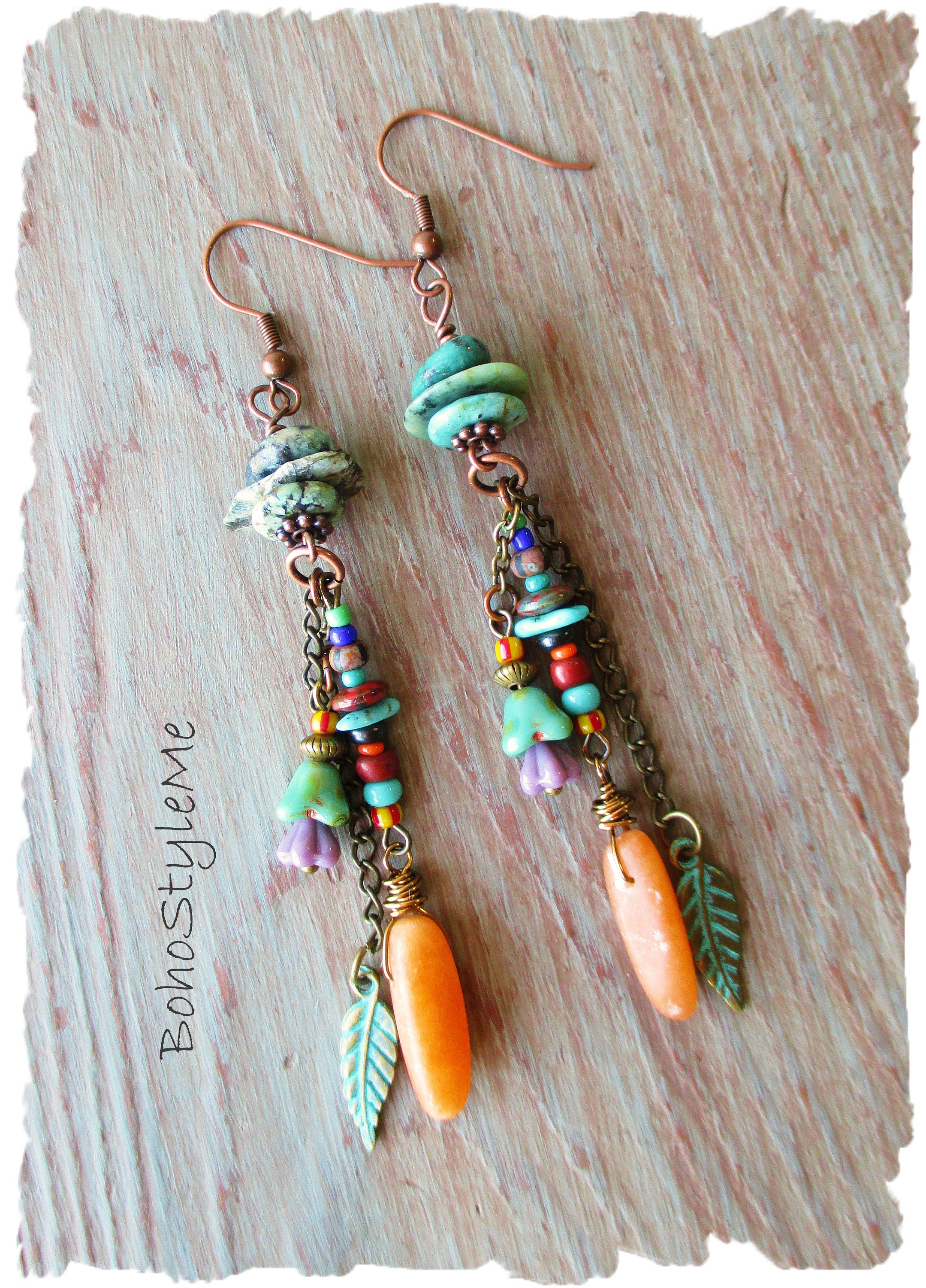 Boho Earrings, Colorful Gypsy Style Assemblage Earrings