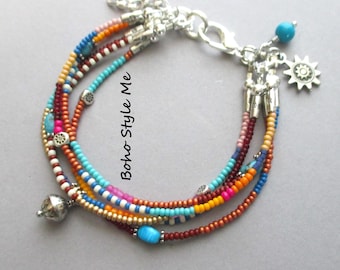 Sterling Silver Turquoise Jewelry – Santa Fe Collection | Colorful Handmade Beaded Bracelet