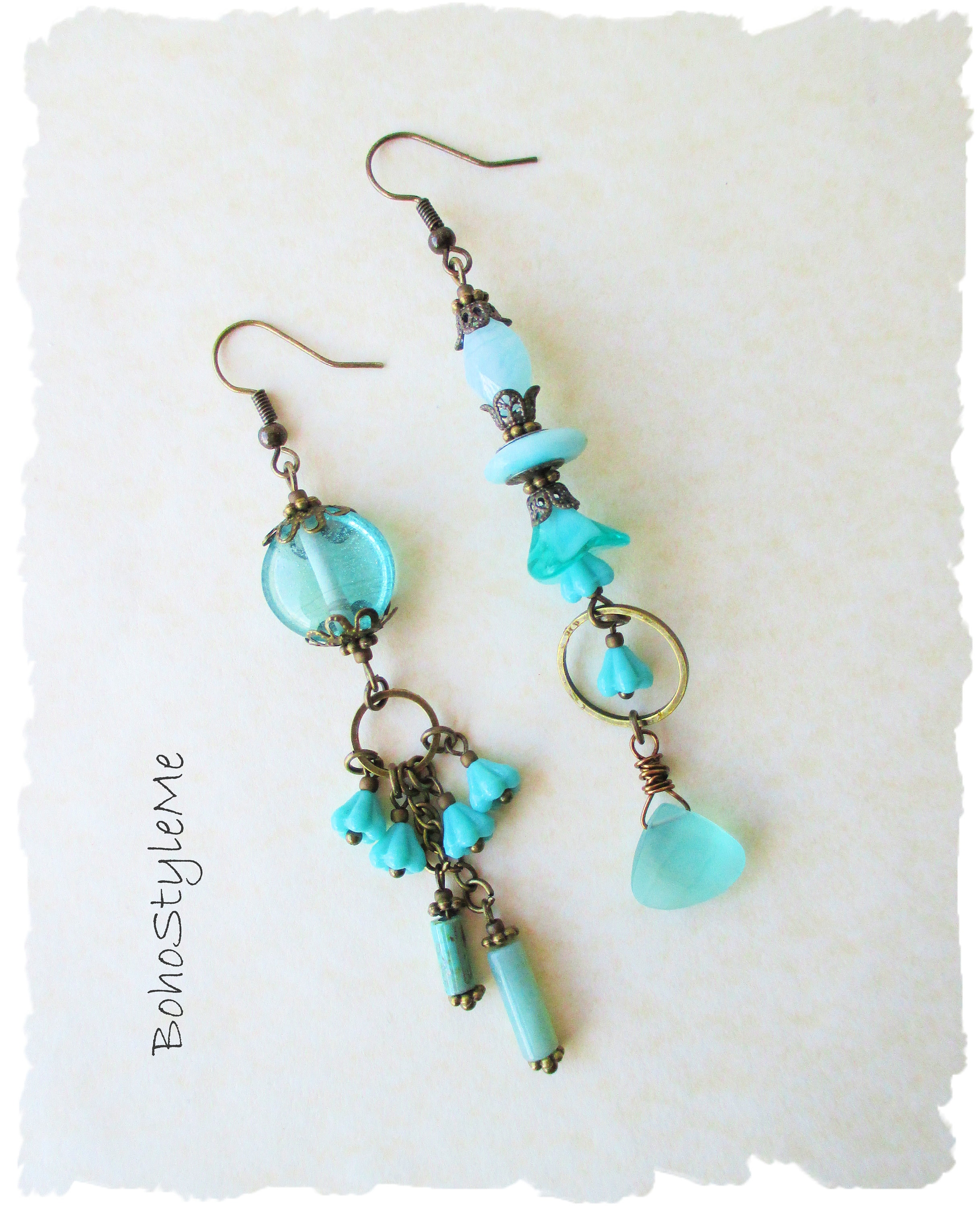 Ocean Blue Asymmetrical Earrings Aqua Mismatch Earrings