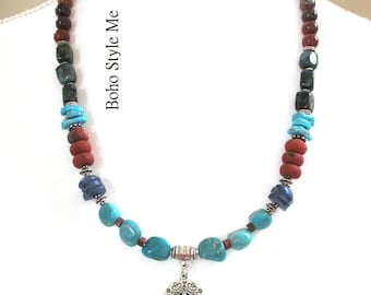 Handmade Rustic Artisan Turquoise Necklace, Santa Fe Style Jewelry, BohoStyleMe