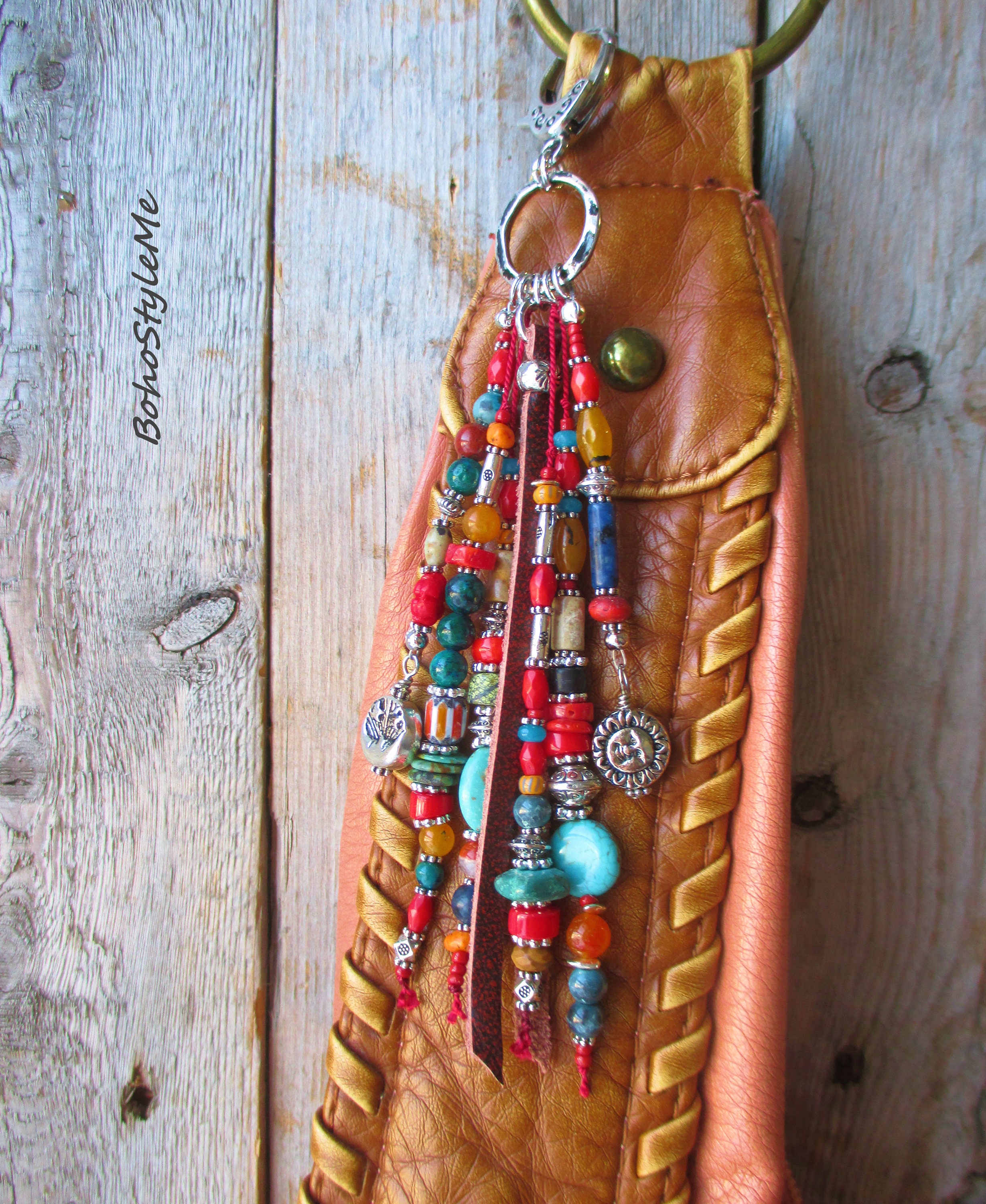 Beaded Key Chain Handmade Purse Charm Boho Bag Charm Key 