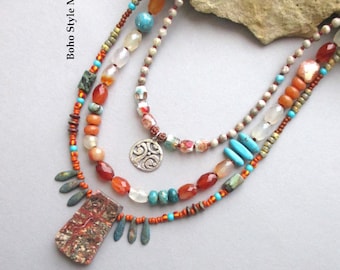 Santa Fe Spirit Multi Strand Turquoise Necklace | Earthy Southwest Layered Statement Jewelry Gift