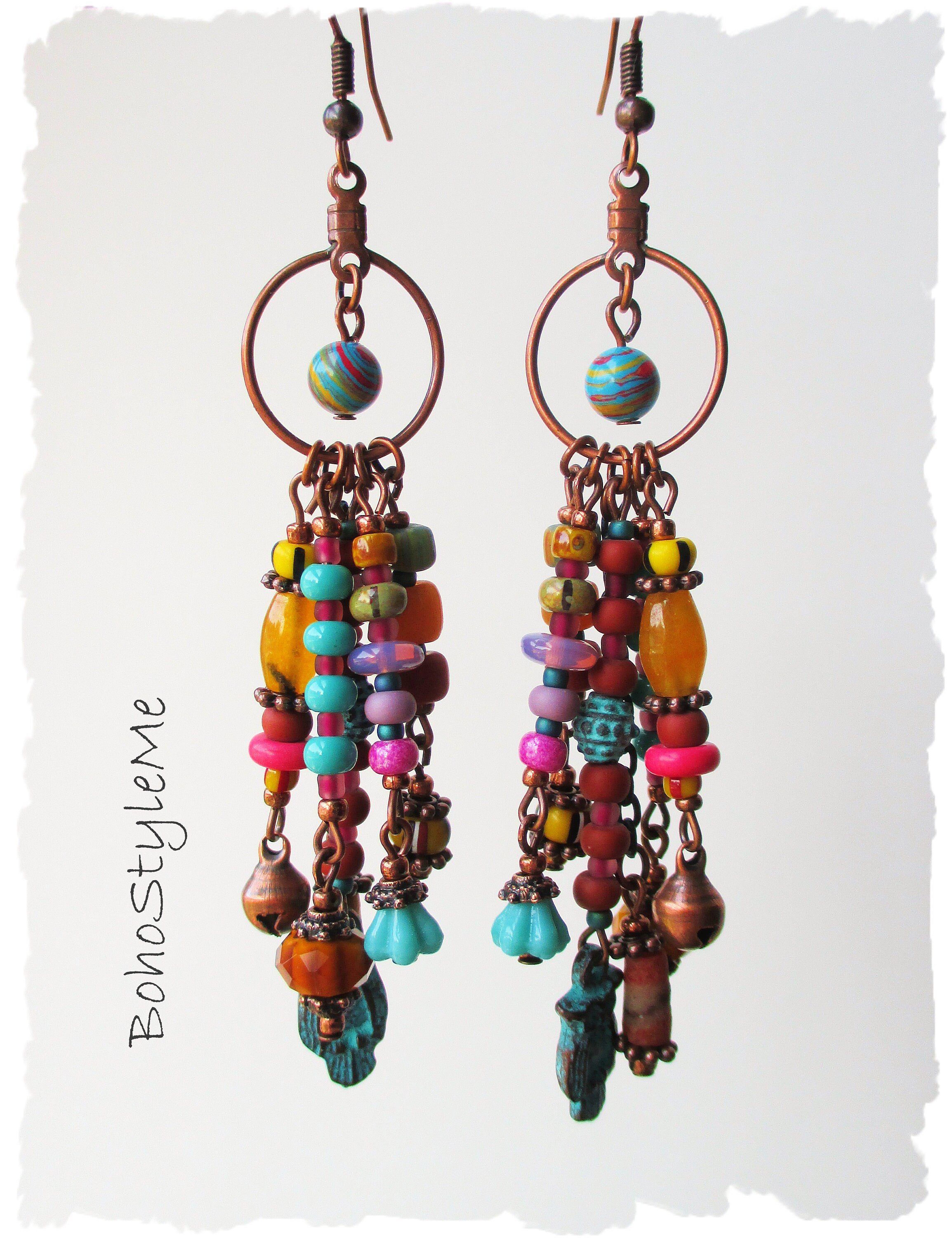 Bohemian Jewelry, BohoStyleMe, Nature Inspired Earrings, Owl Dangle