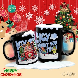 Black Christmas Mug | Festive Cartoon Designs | Personalized Holiday Gift