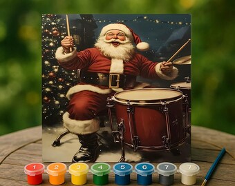 Santa Drummer Paint By Numbers Kit, Christmas Canvas Art, Holiday DIY Painting, Festive Home Decor, Gift For Artists, Cozy Winter Craft
