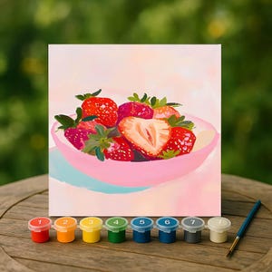 Strawberry Bowl Paint by Numbers Kit, Vibrant Fruit Art, Colorful DIY Canvas for Kitchen Wall Decor, Easy Gift for Beginners and Food Lovers