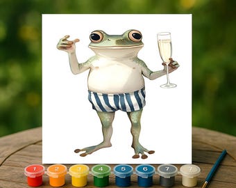 Champagne Frog Paint by Numbers Kit, Funny Frog Wall Art, DIY Painting Set for Adults, Whimsical Animal Decor, Unique Gift for Him or Her