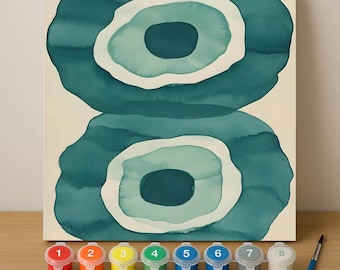Abstract Green Rings Paint by Numbers Kit, DIY Modern Wall Art for Adults, Minimal Canvas Painting Set, Relaxing Home Decor Gift Idea