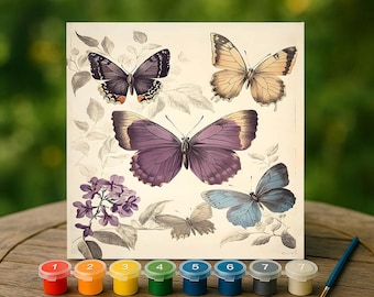 Vintage Butterfly Paint by Numbers Kit, Botanical Insect Wall Art, DIY Painting for Adults, Elegant Home Decor, Relaxing Creative Gift