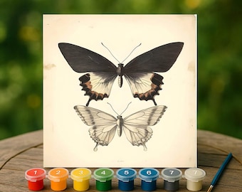 Vintage Butterfly Paint by Numbers Kit for Adults, DIY Insect Painting Project, Botanical Illustration Wall Art, Relaxing Gift Idea