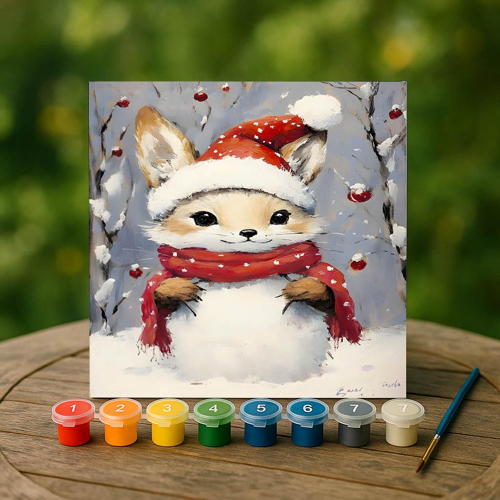 Festive Fox Paint by Numbers Kit, Adorable Winter Animal in Santa Hat and Red Scarf, DIY Christmas Painting Gift for Kids and Adults