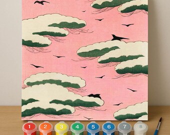 Japanese Pink Clouds Paint by Numbers Kit, Calming DIY Canvas Art for Adults, Minimalist Wall Decor, Relax Gift Idea with Acrylic Paints
