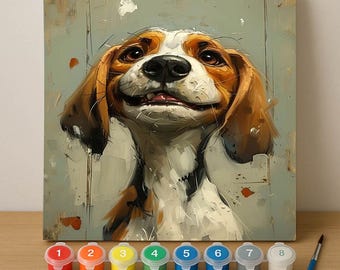 Beagle Dog Paint by Numbers Kit, DIY Animal Portrait Painting for Adults, Cute Pet Art Canvas Set, Gift for Dog Lovers and Beginners