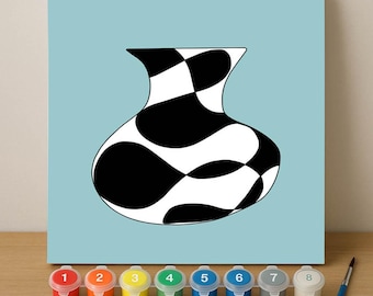 Modern Abstract Vase Paint By Numbers Kit, Black And White Minimalist DIY Art, Contemporary Canvas Wall Decor, Unique Gift For Home Styling