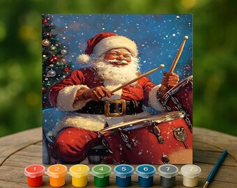 Santa Playing Drums Paint by Numbers Kit, Fun Christmas DIY Art Set, Festive Music Santa Canvas, Holiday Craft Gift for Kids and Adults