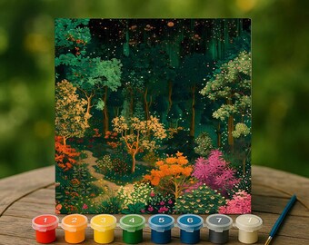 Enchanted Forest Paint by Numbers Kit, Colorful Botanical Canvas, Magical Nature Scene Art, DIY Wall Decor Gift for Nature and Fantasy Fans