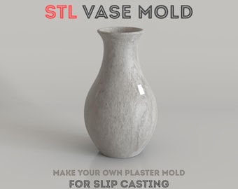Könnte beinhalten: Eine graue Vasenform mit strukturierter Oberfläche, entworfen für den Gießschlicker. Das Bild enthält den Text "MASTER MOLD STL VASE MOLD" und "MAKE YOUR OWN PLASTER MOLD FOR SLIP CASTING". Das Limus-Logo ist ebenfalls sichtbar.