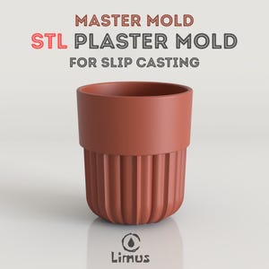 May include: A terracotta-colored plaster mold for slip casting, featuring a ribbed lower section and a smooth upper rim. The image includes the text "MASTER MOLD STL PLASTER MOLD FOR SLIP CASTING" and the Limus logo.