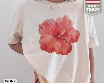 Hibiscus Flower Shirt, Summer Vacation Shirt, Beachy Tshirt
